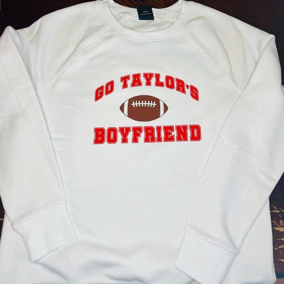 Hand Crafted Tops - DolledUp- Go Taylor’s Boyfriend- Chiefs colors- Crewneck Sweatshirt